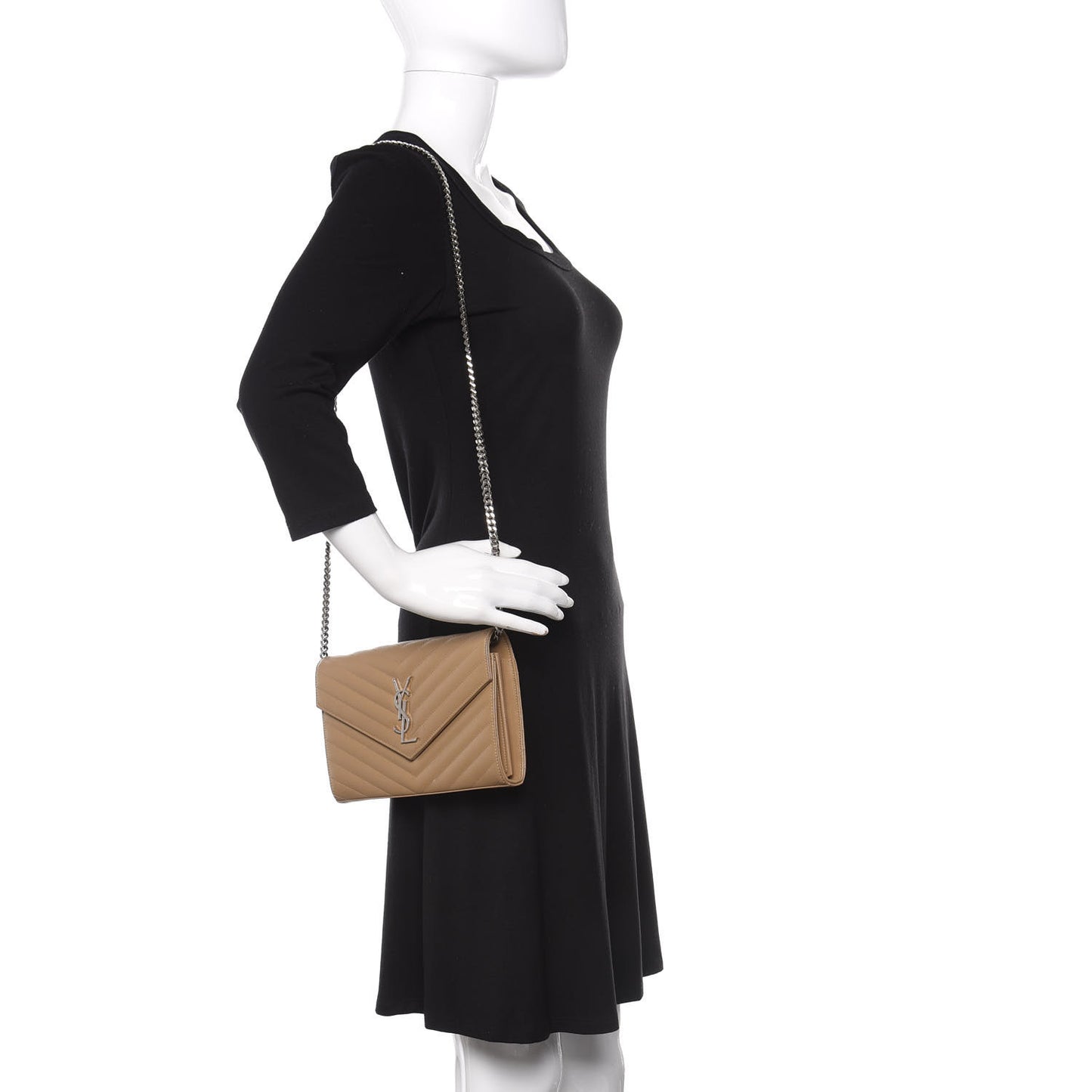 Grain De Poudre Matelasse Chevron Monogram Chain Wallet Dark Latte
