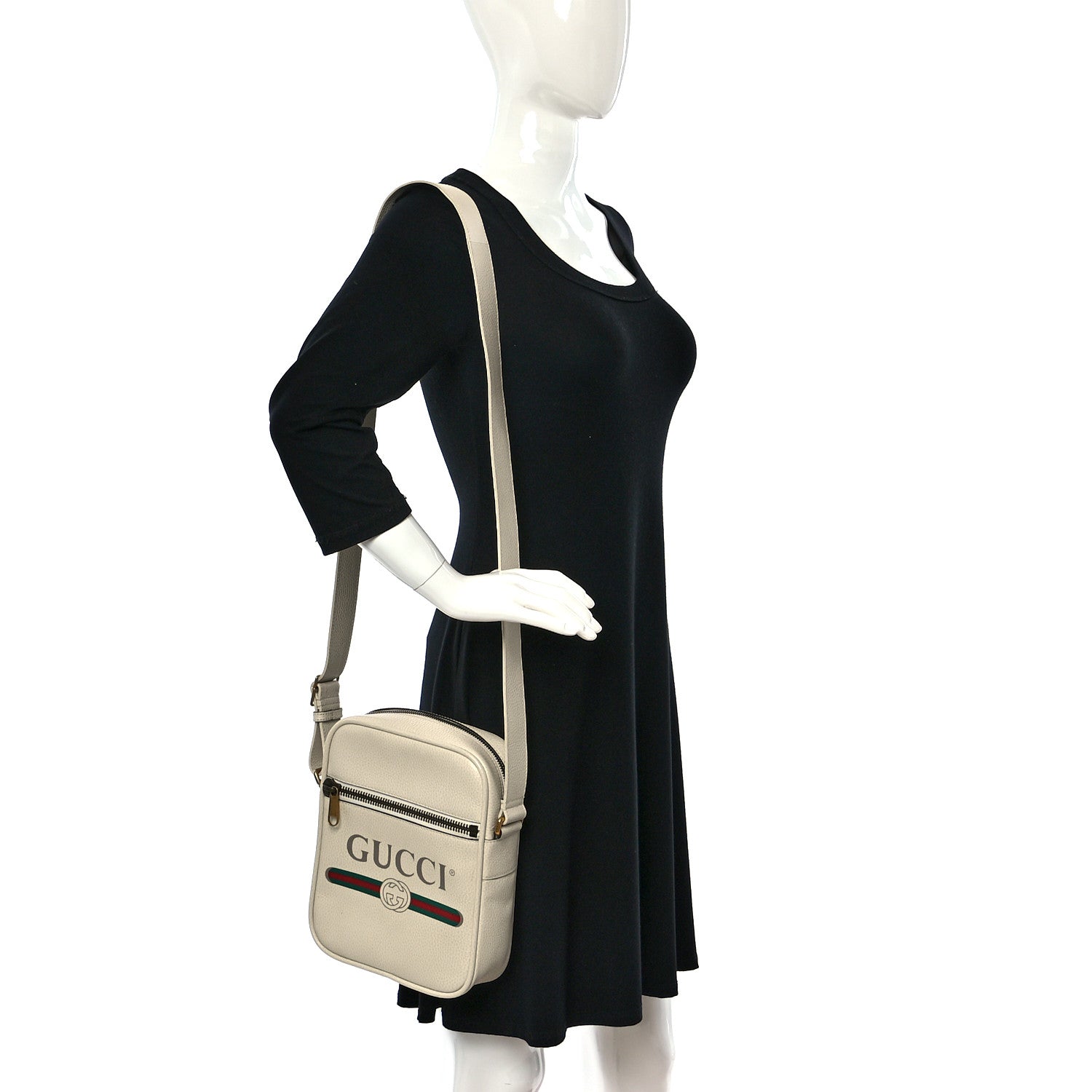 Gucci Grained Calfskin Logo Messenger Bag White 2 of 9