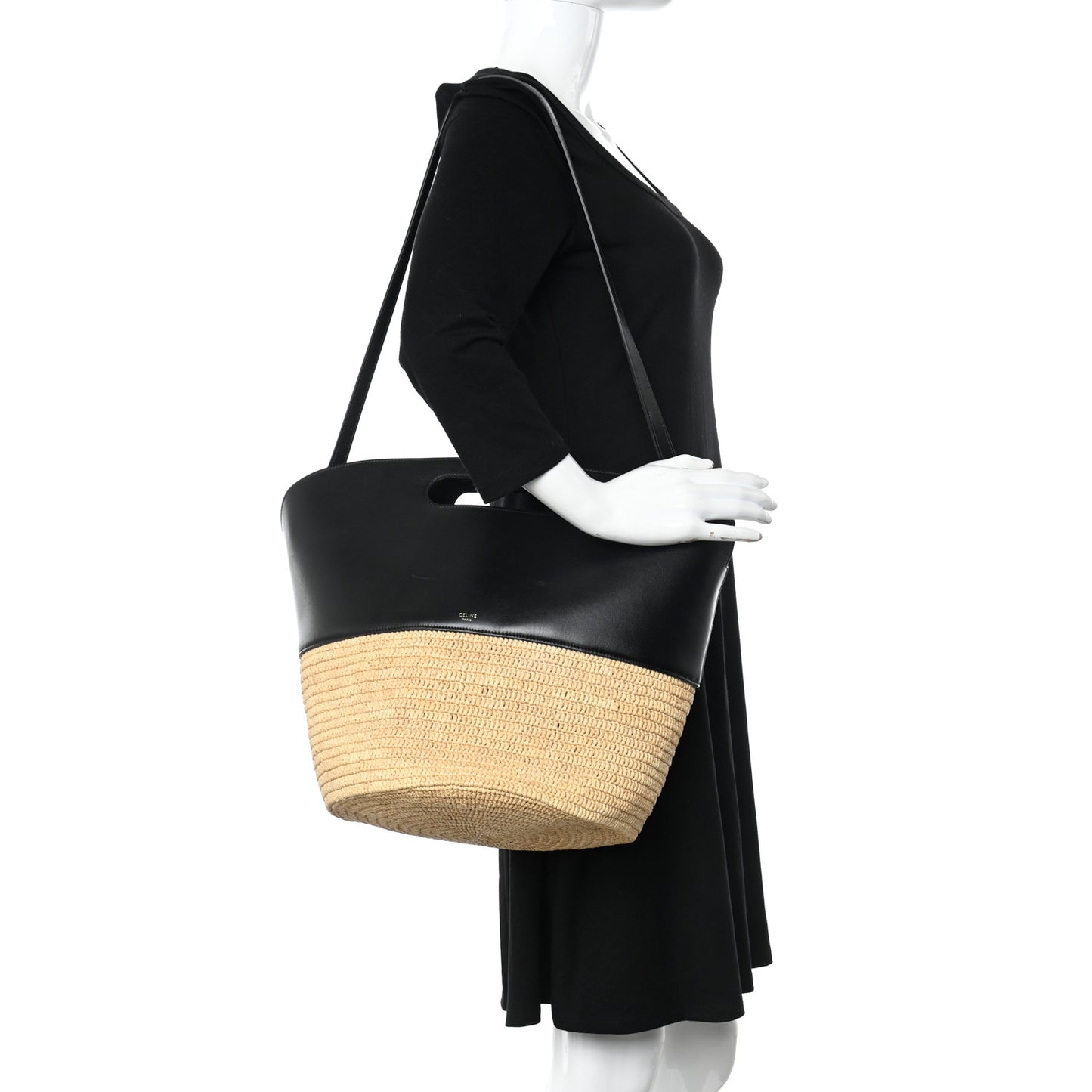 Raffia Calfskin Basket Bag Natural Black