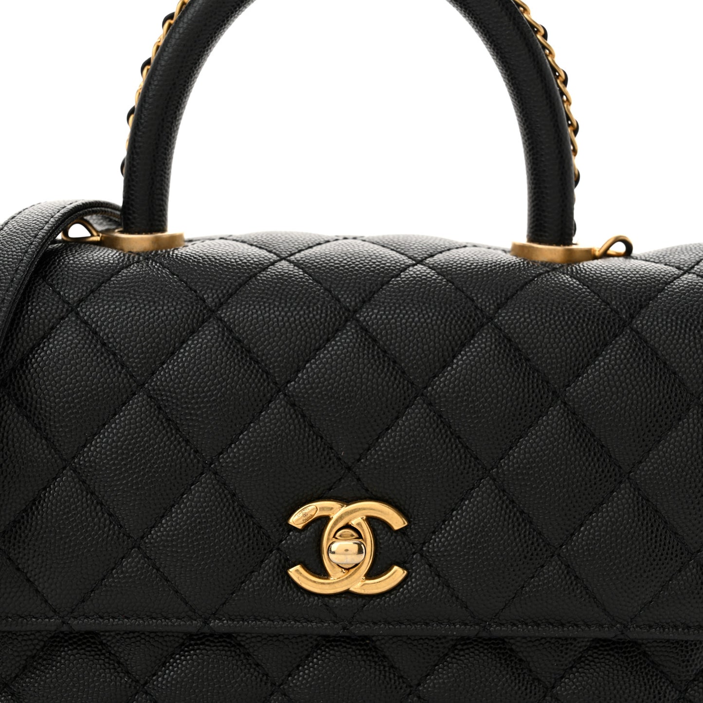 Caviar Quilted Mini Coco Chain Handle Flap Black