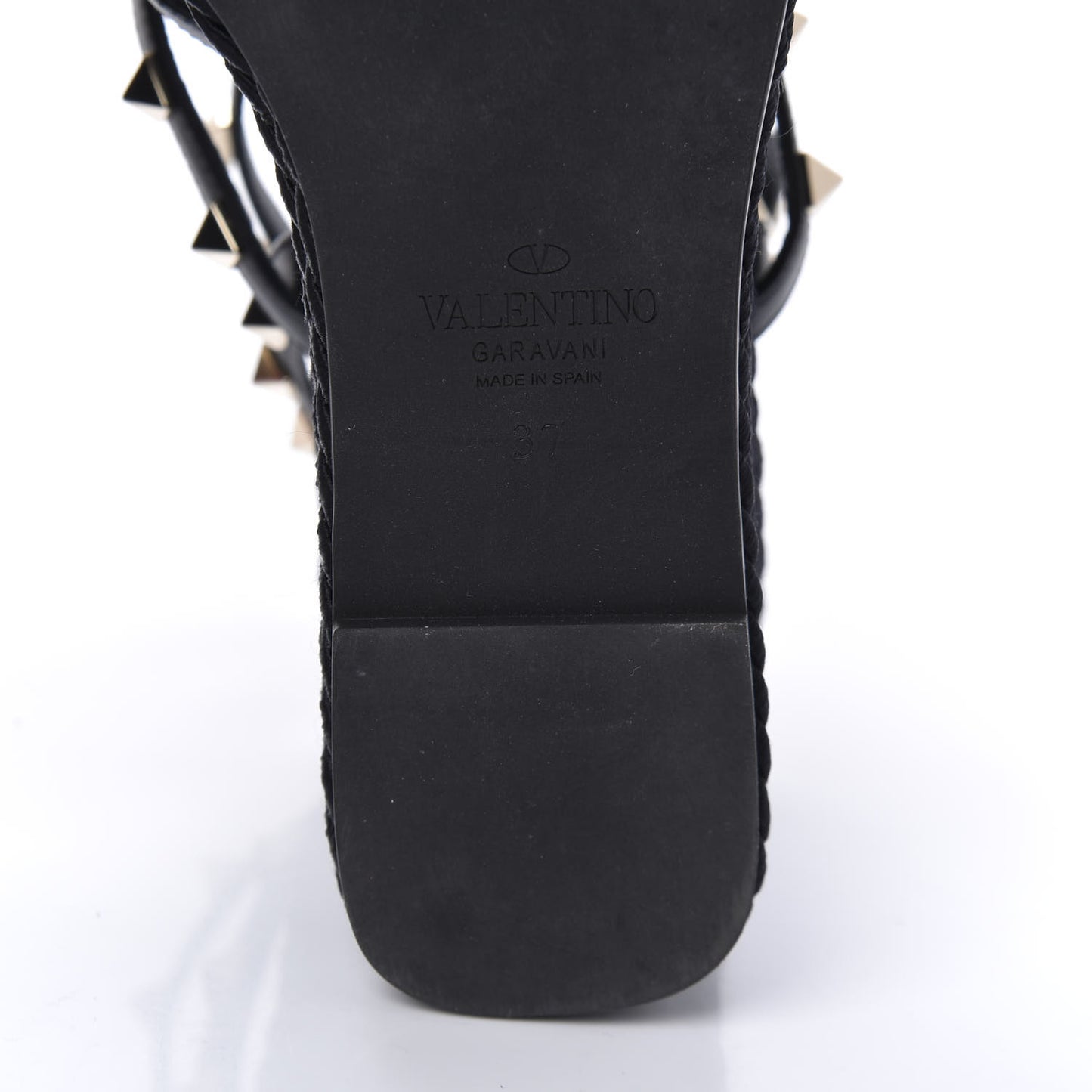 Calfskin Rockstud Ankle Strap Torchon Espadrille Caged 25/95mm Wedge Sandals 37 Black