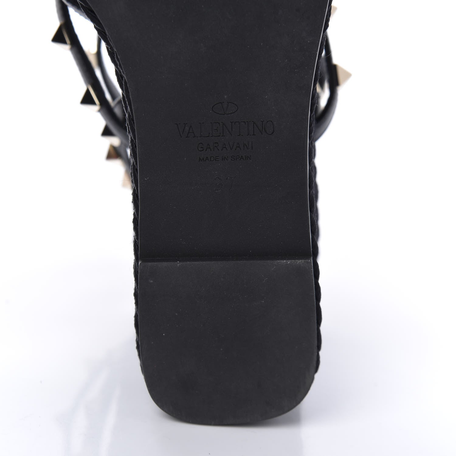 Valentino Garavani Calfskin Rockstud Ankle Strap Torchon Espadrille Caged 25/95mm Wedge Sandals 37 Black 8 of 10