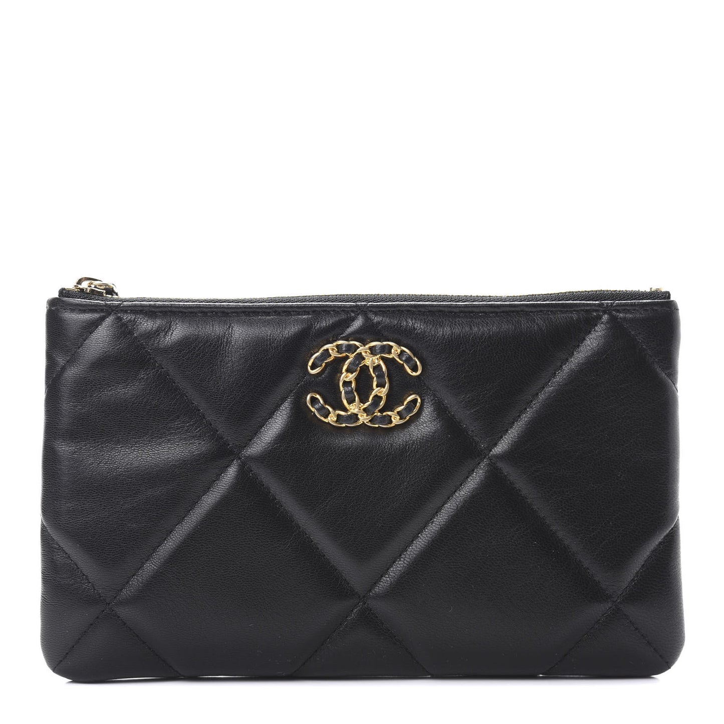 Shiny Goatskin Quilted Small 19 Pouch Black