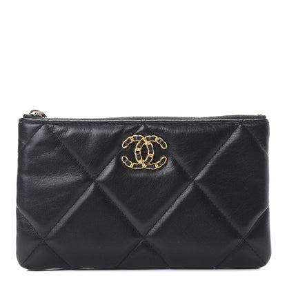 Chanel Shiny Goatskin Quilted Small 19 Pouch Black 1 of 8