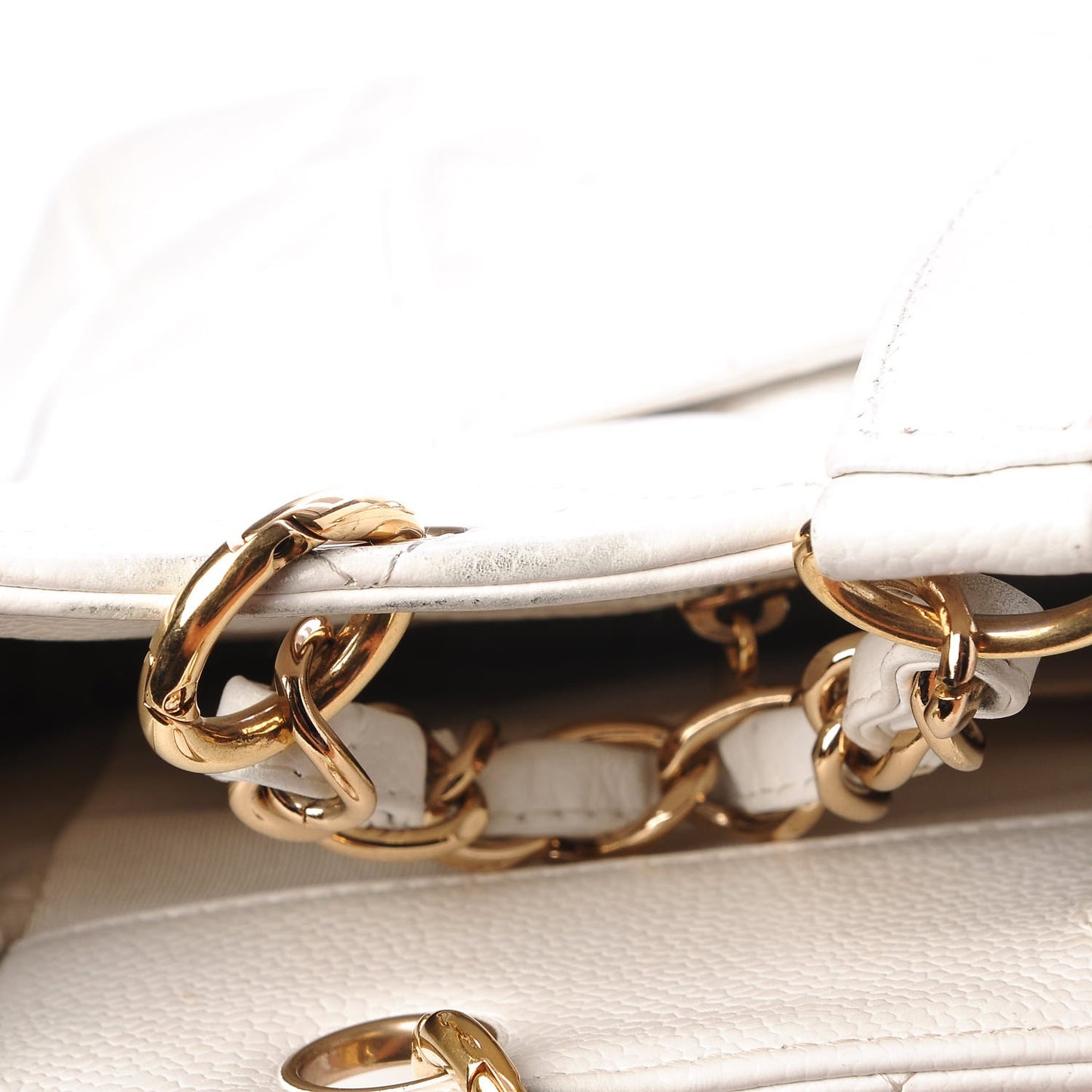 Caviar Quilted Petit Shopping Tote PST White