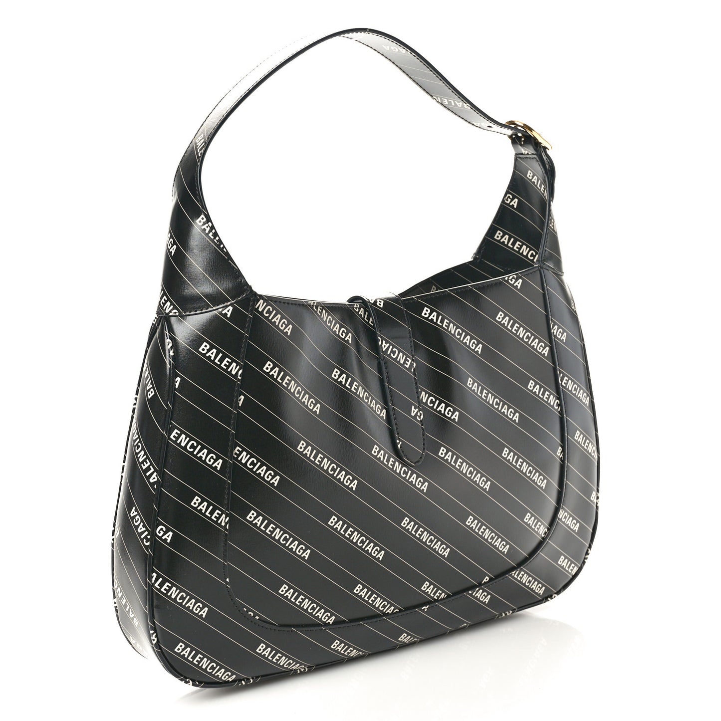X BALENCIAGA Calfskin Logo Print Medium Jackie 1961 Hobo Black