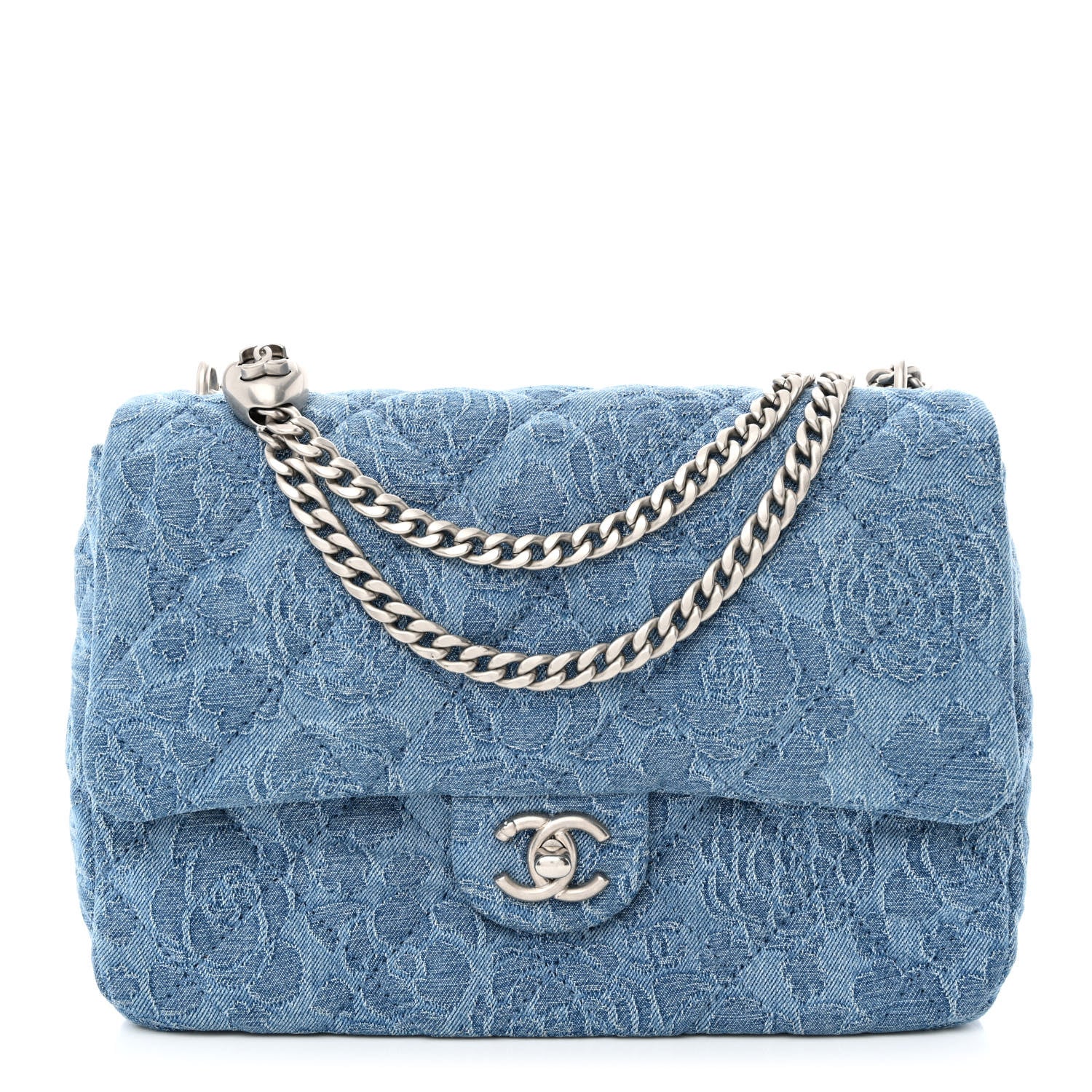 Chanel Denim Quilted Medium Camellia Sweetheart Flap Blue 1 of 10