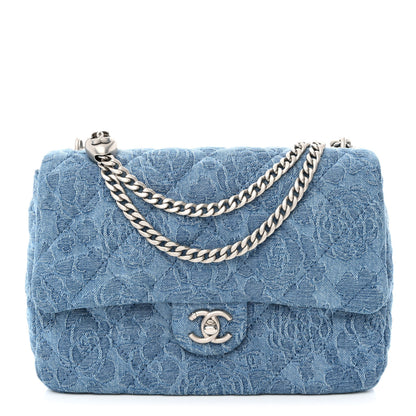Chanel Denim Quilted Medium Camellia Sweetheart Flap Blue 1 of 10