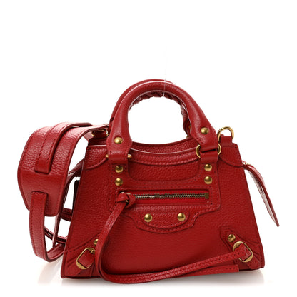 Balenciaga Grained Calfskin Neo Classic Gold Hardware Nano City Crossbody Medium Red 1 of 10