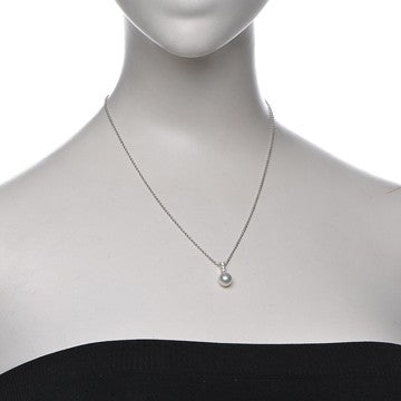 18K White Gold Diamond Akoya Pearl 8mm Morning Dew Pendant Necklace