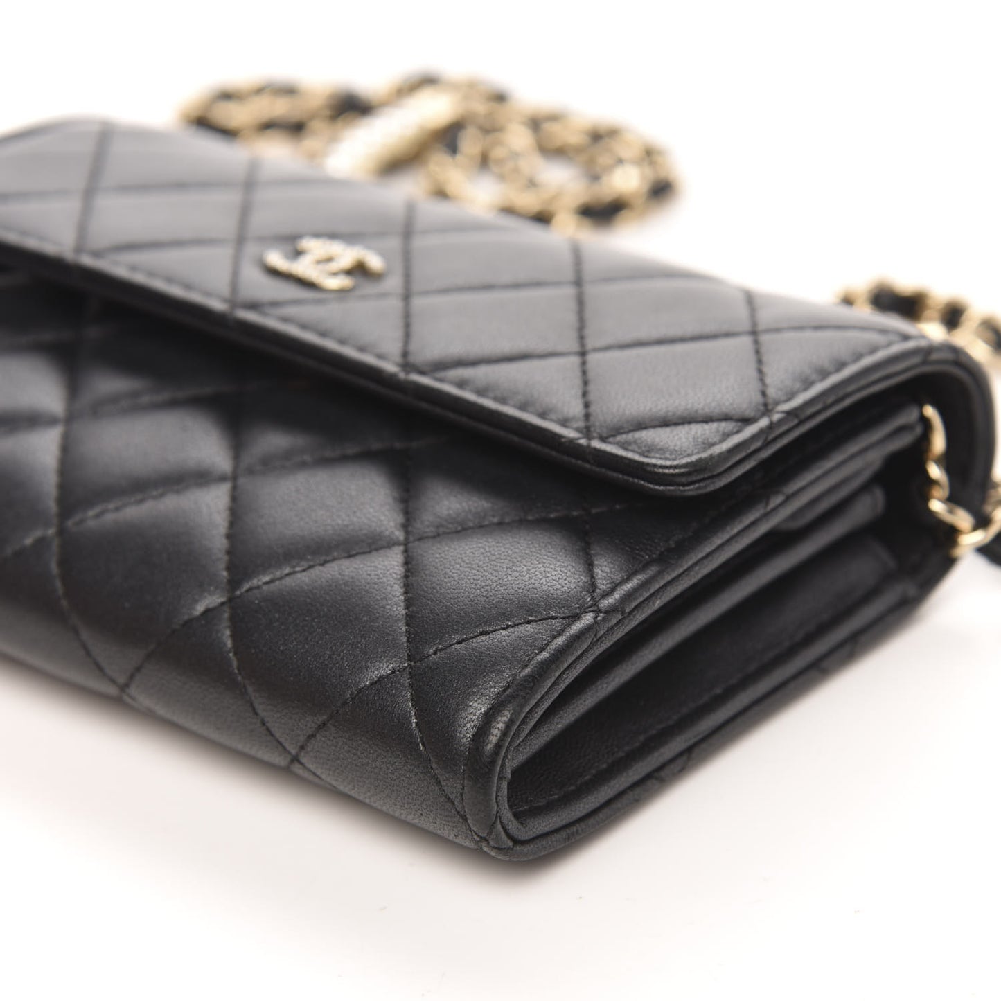 Lambskin Quilted Pearl Clutch With Chain Black