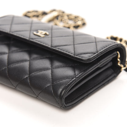 Chanel Lambskin Quilted Pearl Clutch With Chain Black 10 of 11