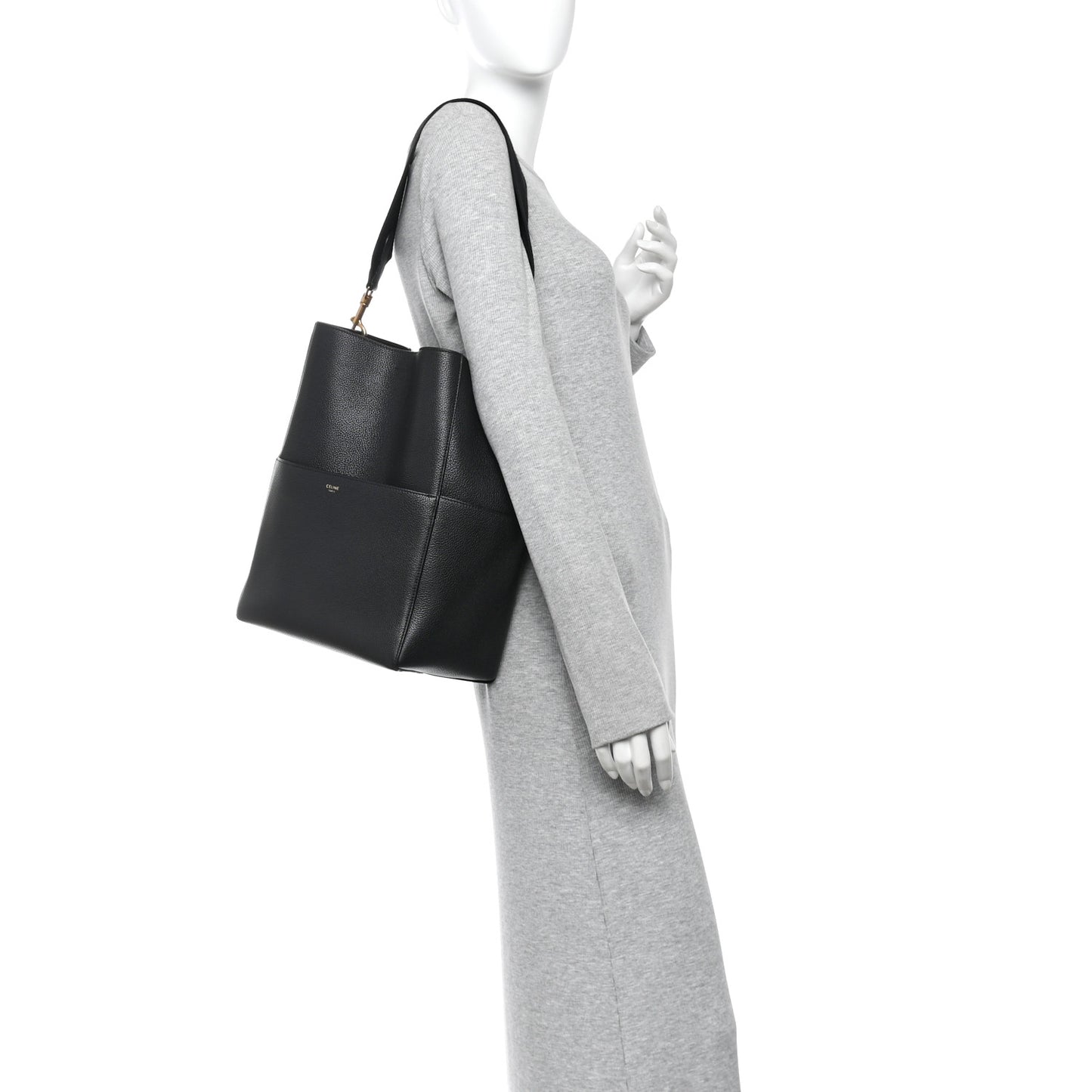 Soft Grained Calfskin Sangle Bucket Bag Black