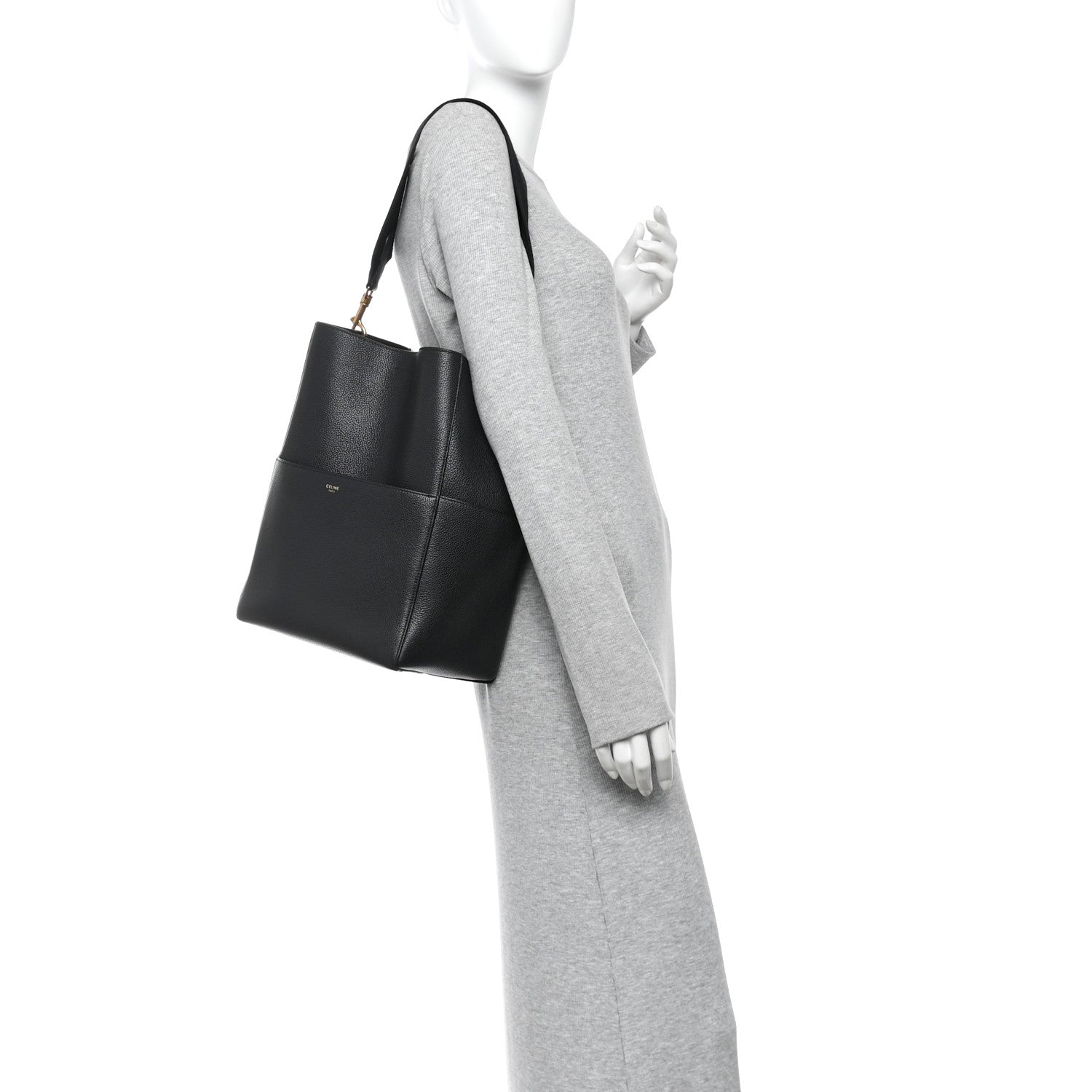 Celine Soft Grained Calfskin Sangle Bucket Bag Black 2 of 11