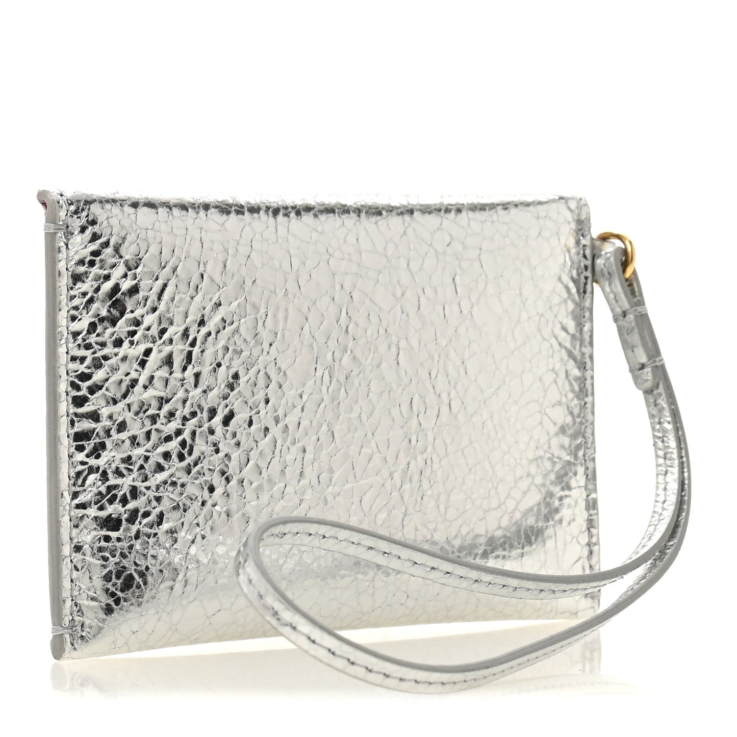 Metallic Lambskin Card Holder Bag Charm Silvery