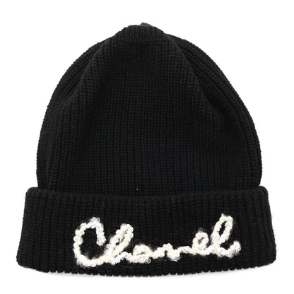 Chanel Cashmere Logo Beanie Hat Black White 1 of 4