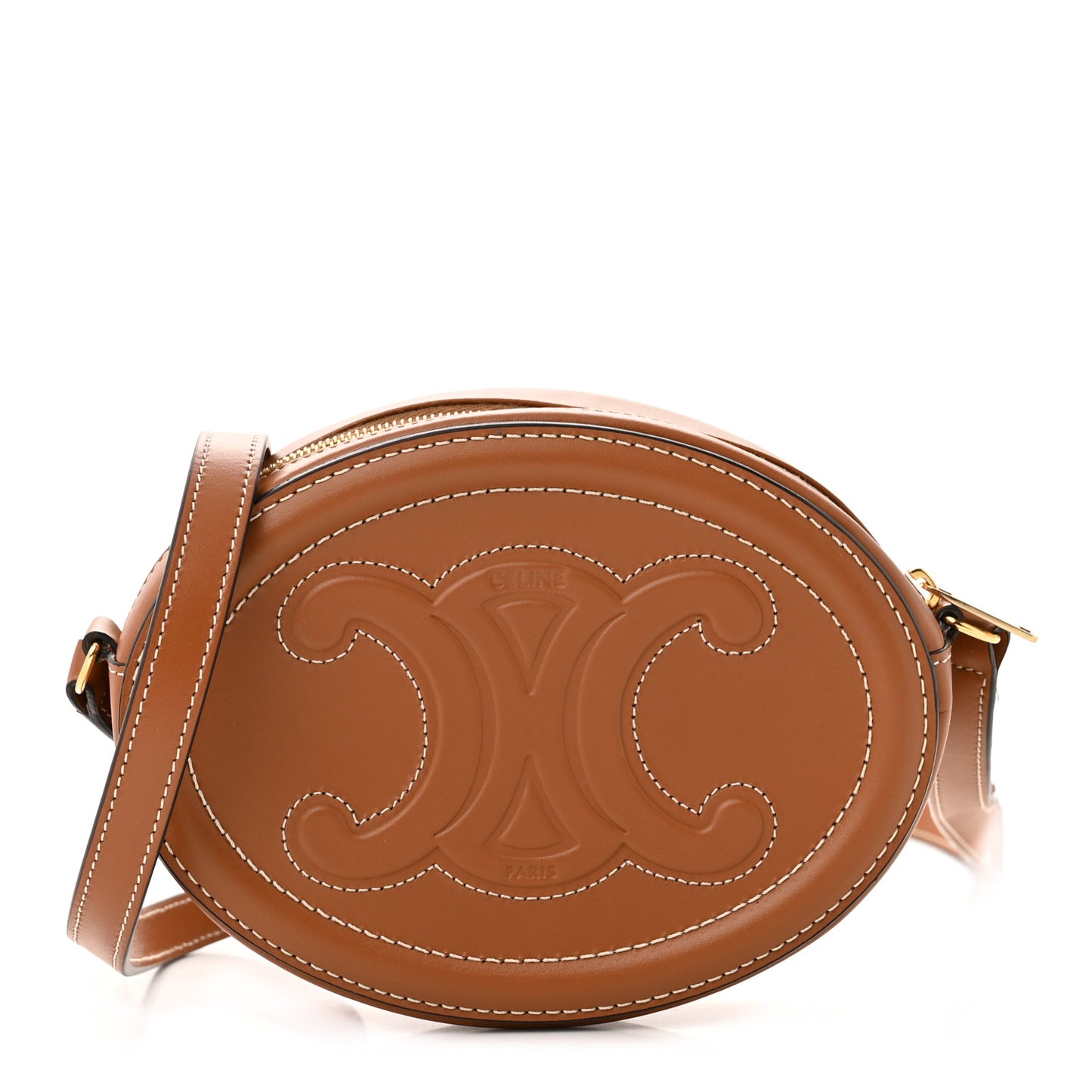 Smooth Calfskin Cuir Small Triomphe Oval Crossbody Purse Tan