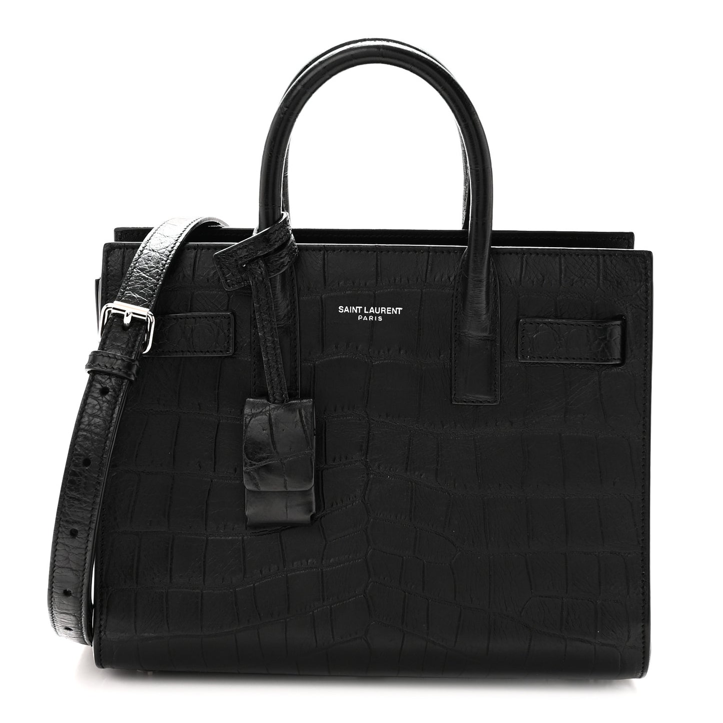 Calfskin Crocodile Embossed Nano Sac De Jour Black