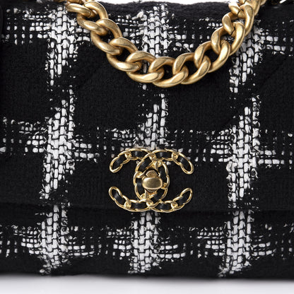Chanel Tweed Quilted Medium 19 Flap Black White 11 of 12