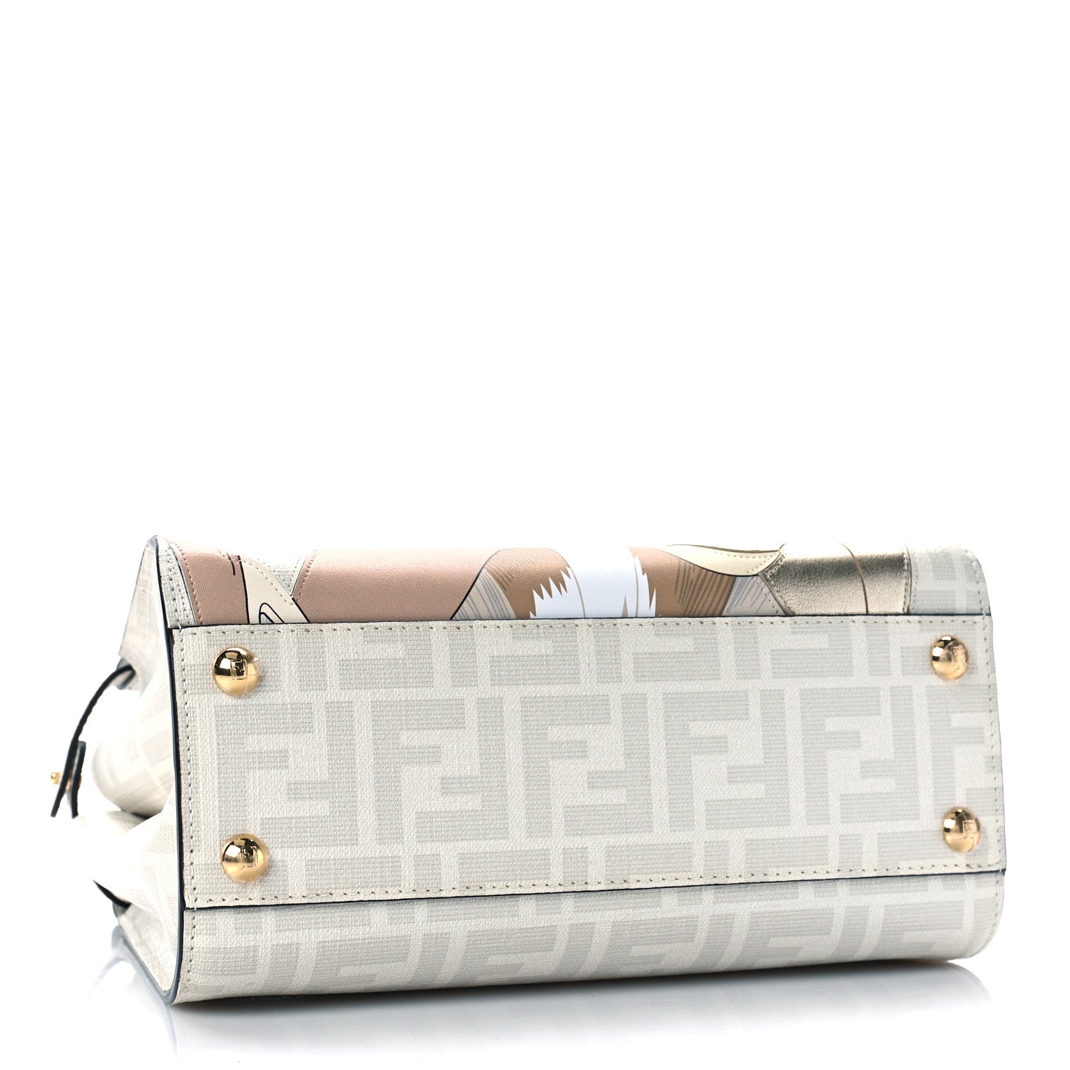Fendi Glazed Fabric Nappa FF Disco Girls Inlay Mini Peekaboo Iconic Satchel Bianco Perla Multicolor 4 of 8