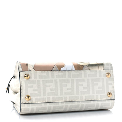 Fendi Glazed Fabric Nappa FF Disco Girls Inlay Mini Peekaboo Iconic Satchel Bianco Perla Multicolor 4 of 8