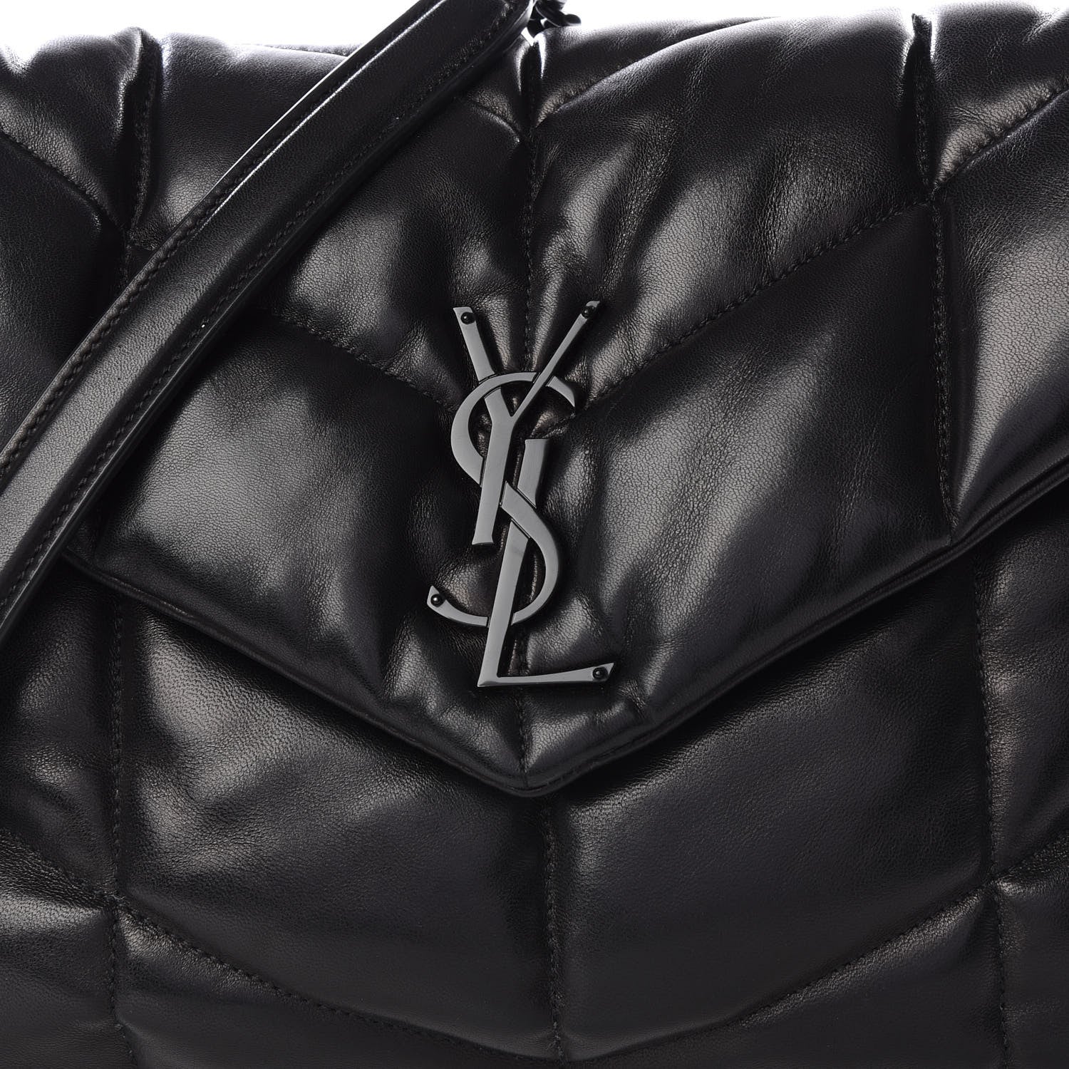 Saint Laurent Lambskin Quilted Medium Loulou Puffer Monogram Chain Satchel Black 8 of 9