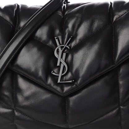 Saint Laurent Lambskin Quilted Medium Loulou Puffer Monogram Chain Satchel Black 8 of 9