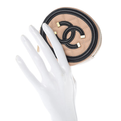 Chanel Caviar Quilted Filigree Zip Around Classic Coin Purse Beige Black 2 of 8