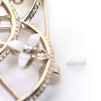 Chanel Crystal Pearl CC Heart Brooch Gold 8 of 8