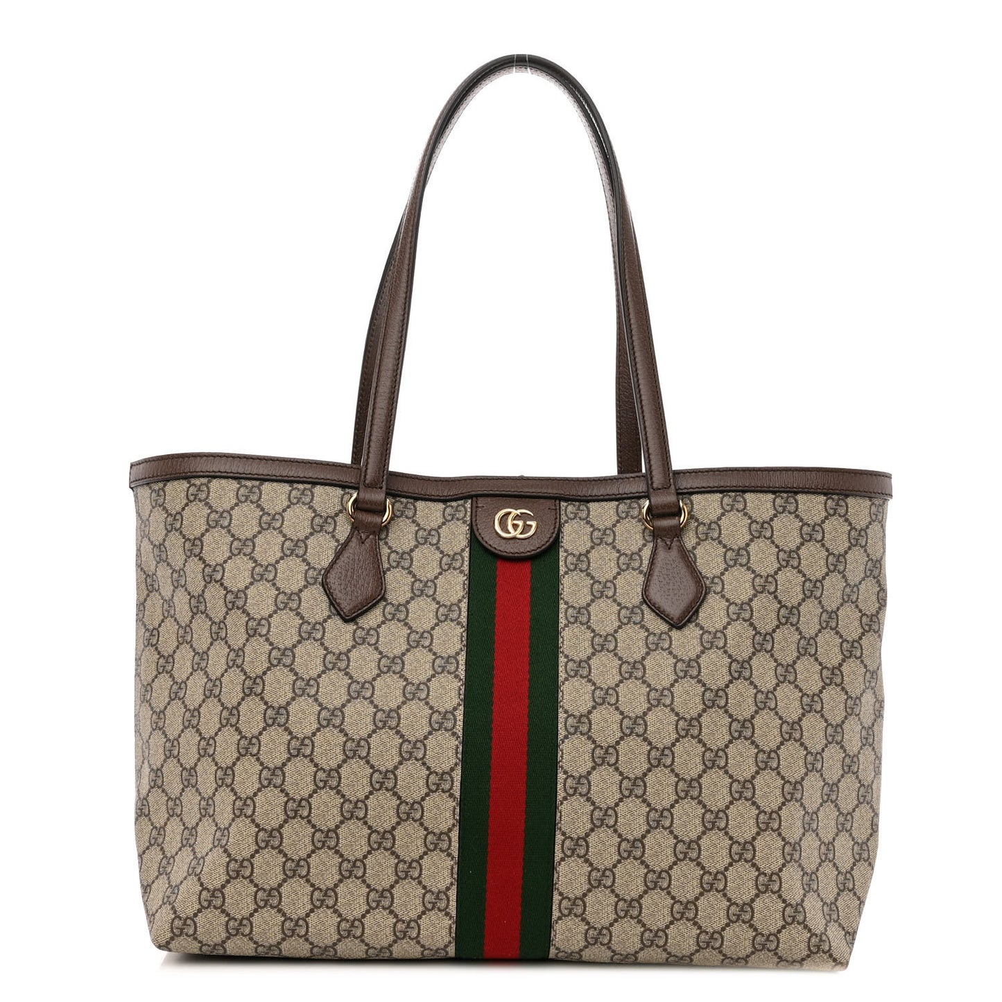 GG Supreme Monogram Textured Calfskin Web Medium Ophidia Shopping Tote Beige Ebony New Acero