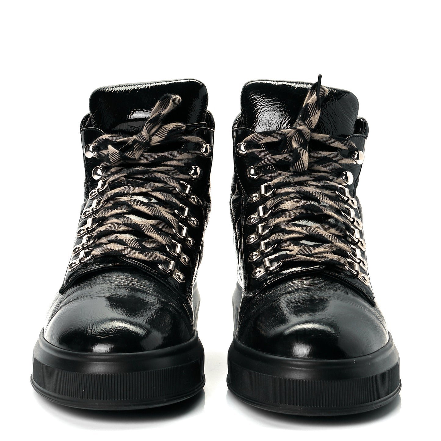 Patent Calfskin Quilted Womens High Top Sneakers 40 Black