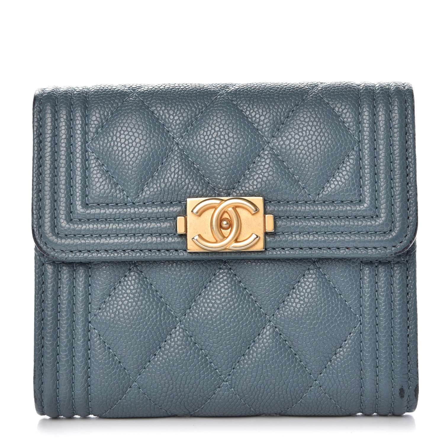 Chanel Caviar Quilted Compact Boy Wallet Blue 1 of 14