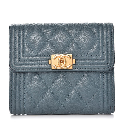 Chanel Caviar Quilted Compact Boy Wallet Blue 1 of 14