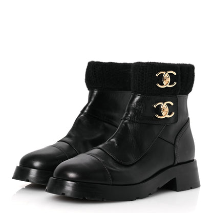 Chanel Calfskin Knit CC Short Boots 40 Black 4 of 13