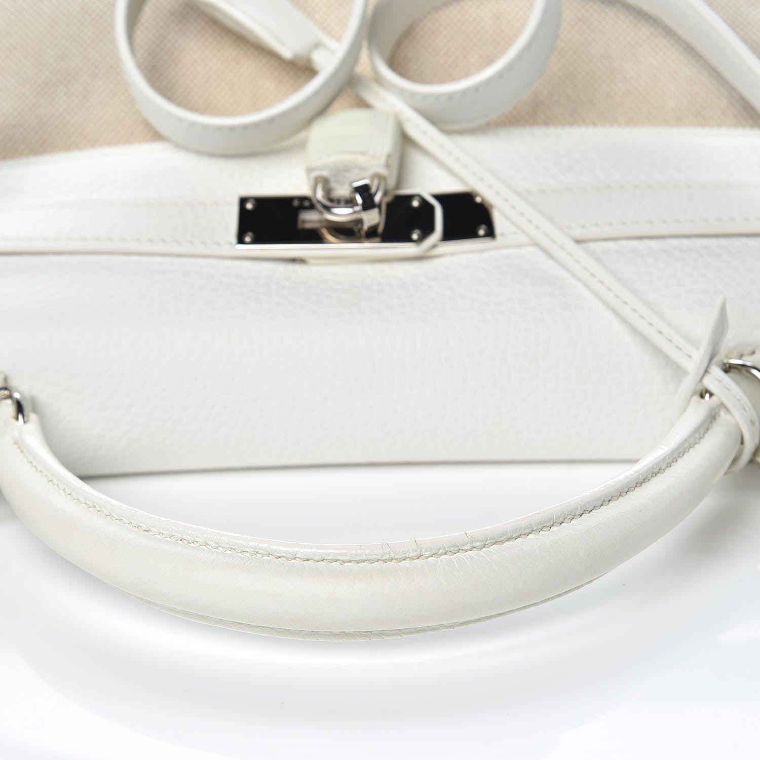 Hermes Taurillon Clemence Toile Kelly Retourne 32 White 13 of 40