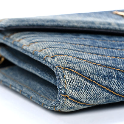 Saint Laurent Denim Matelasse Chevron Monogram Chain Wallet Blue Jeans 8 of 11