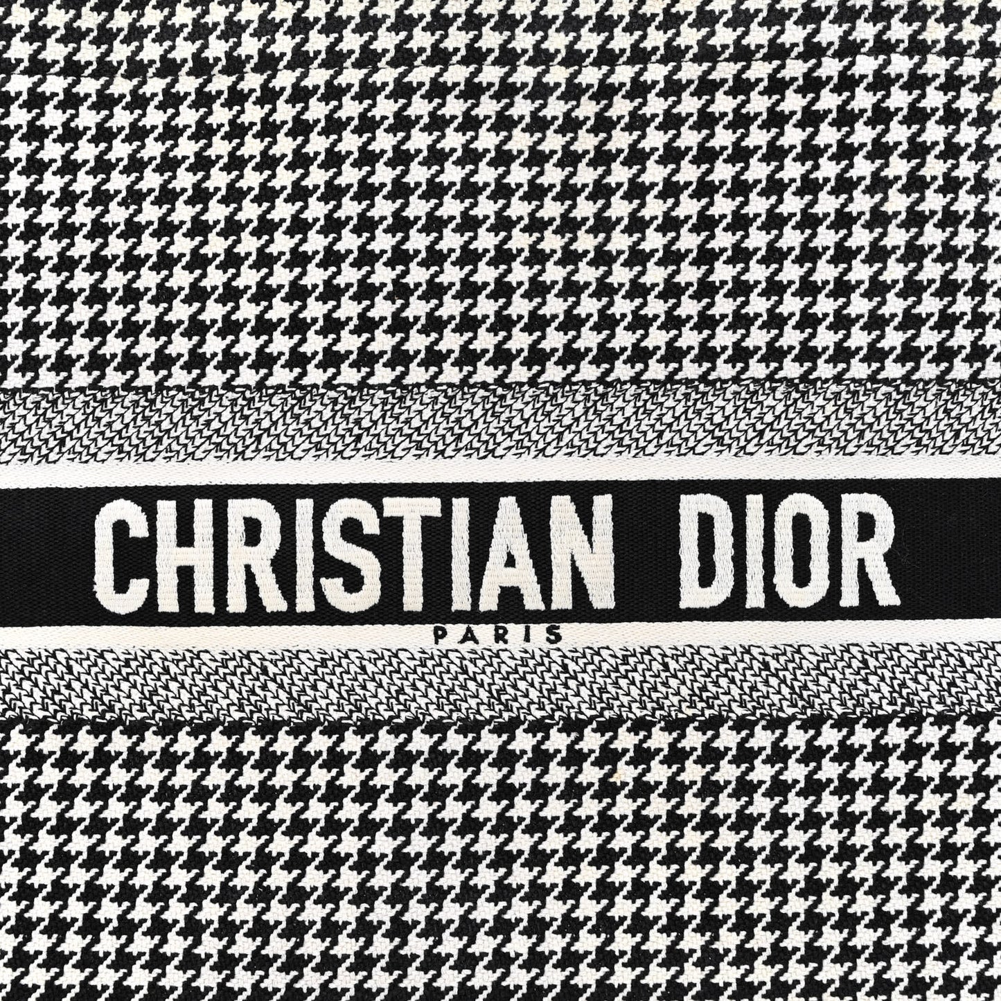 Canvas Houndstooth Embroidered Book Tote Black White