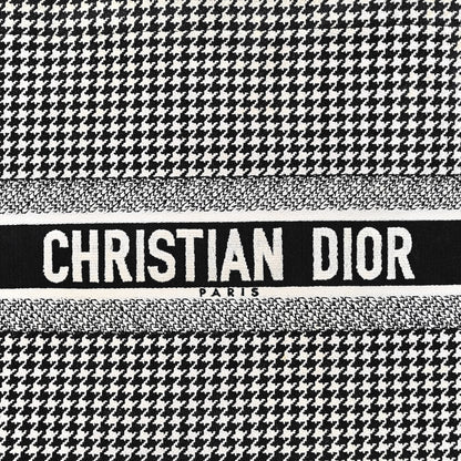 Christian Dior Canvas Houndstooth Embroidered Book Tote Black White 8 of 13