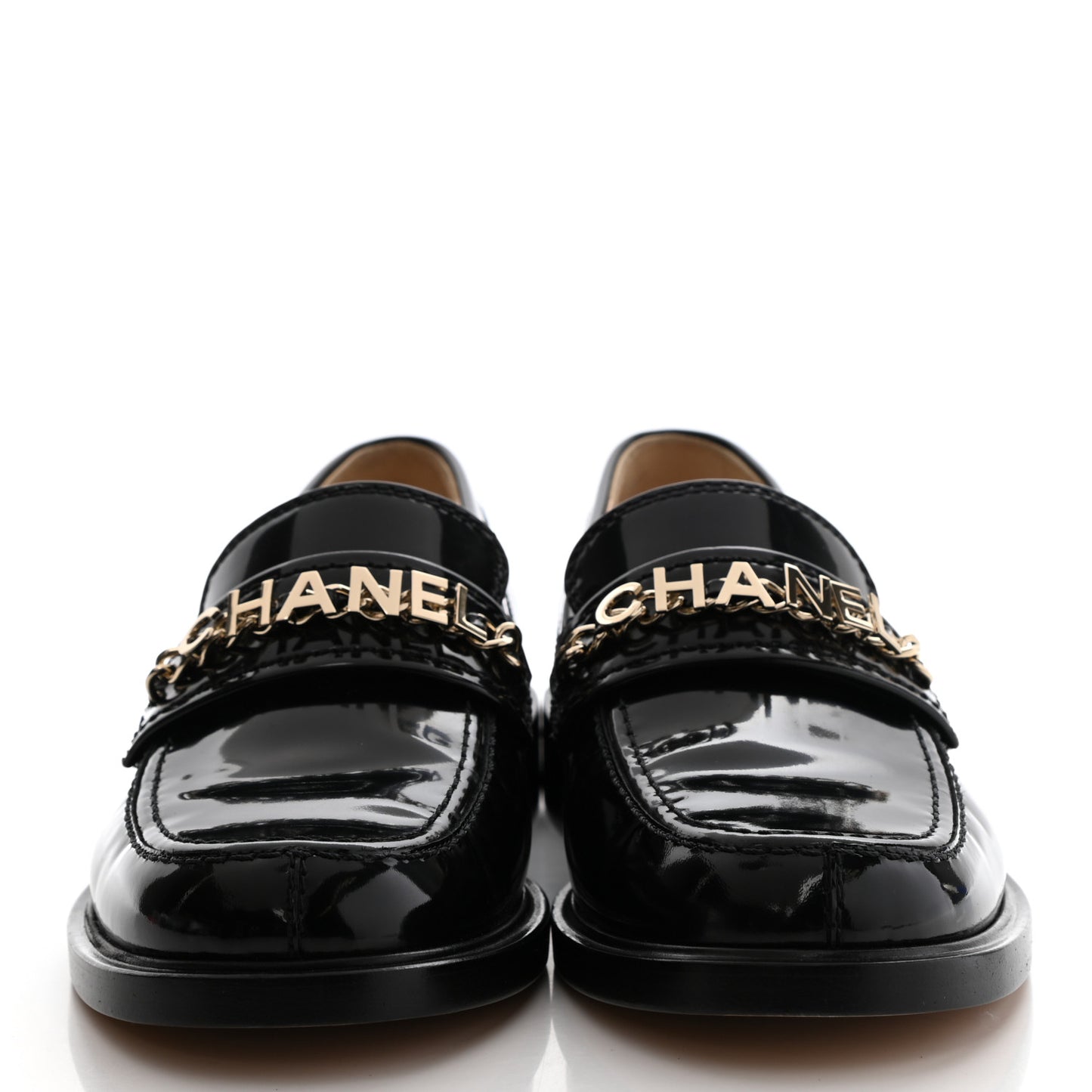 Shiny Calfskin Logo Loafers 39 Black