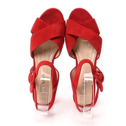Prada Camoscio Crisscross Platform 25/85mm Sandals 37.5 Red 2 of 10