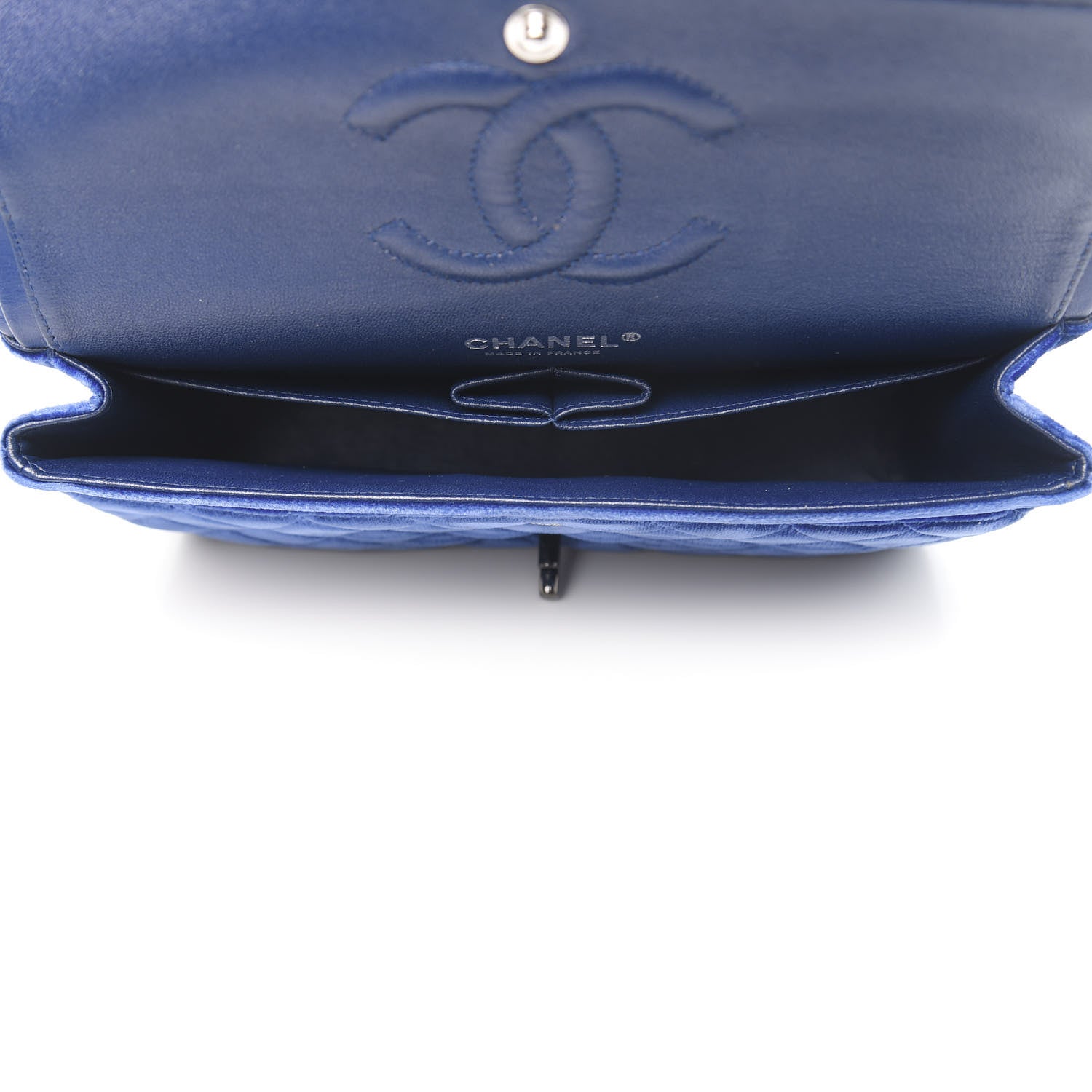 Chanel Velvet Quilted Medium Double Flap Navy Blue 5 of 13