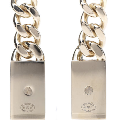 Chanel Crystal Dog Tag Charm Earrings Gold 3 of 6
