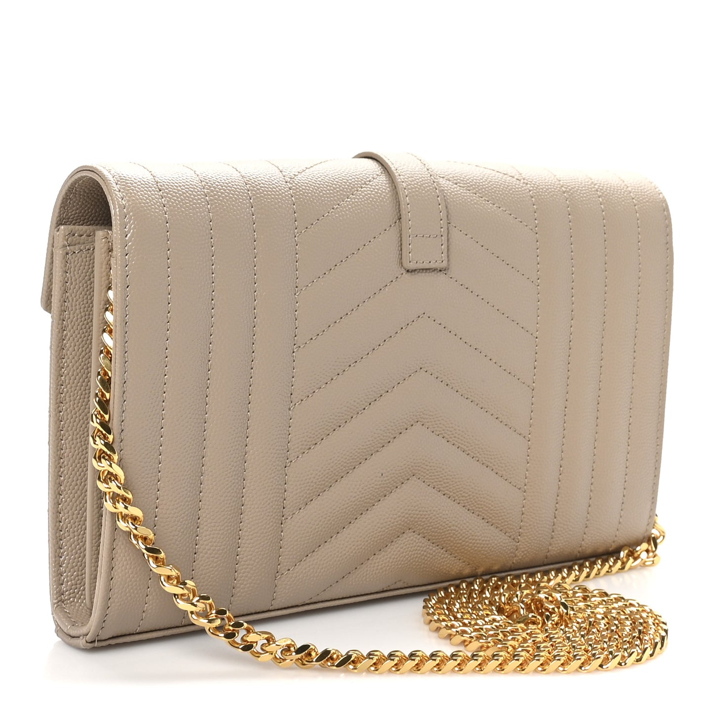 Grain De Poudre Mixed Matelasse Triquilt Monogram Chain Wallet Dark Beige