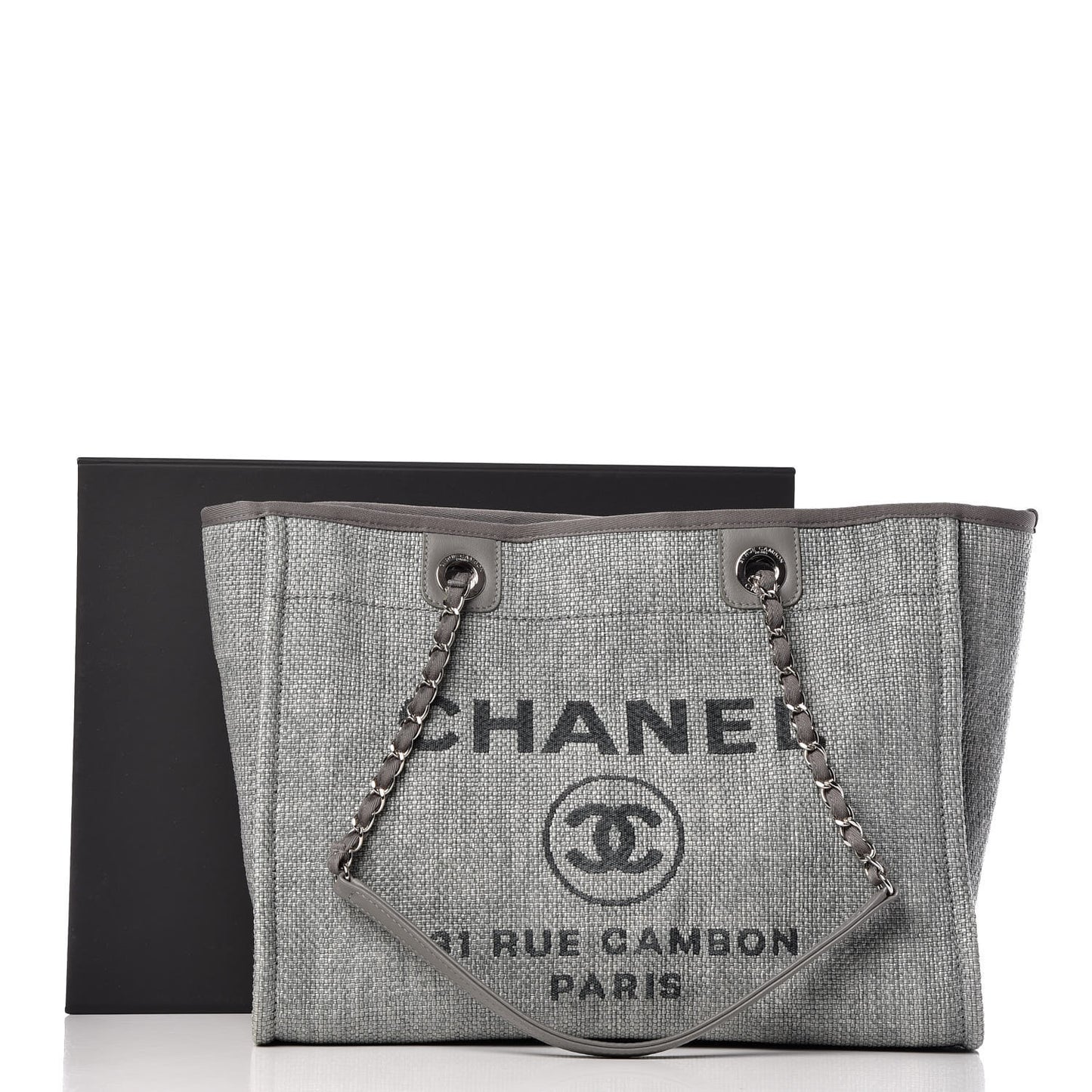 Woven Straw Raffia Small Deauville Tote Grey