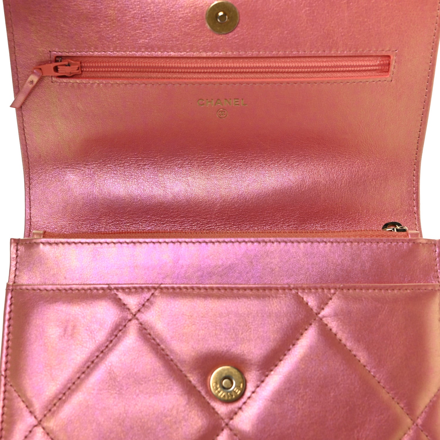Chanel Iridescent Calfskin Quilted Chanel 19 Wallet On Chain WOC Pink 18 of 19