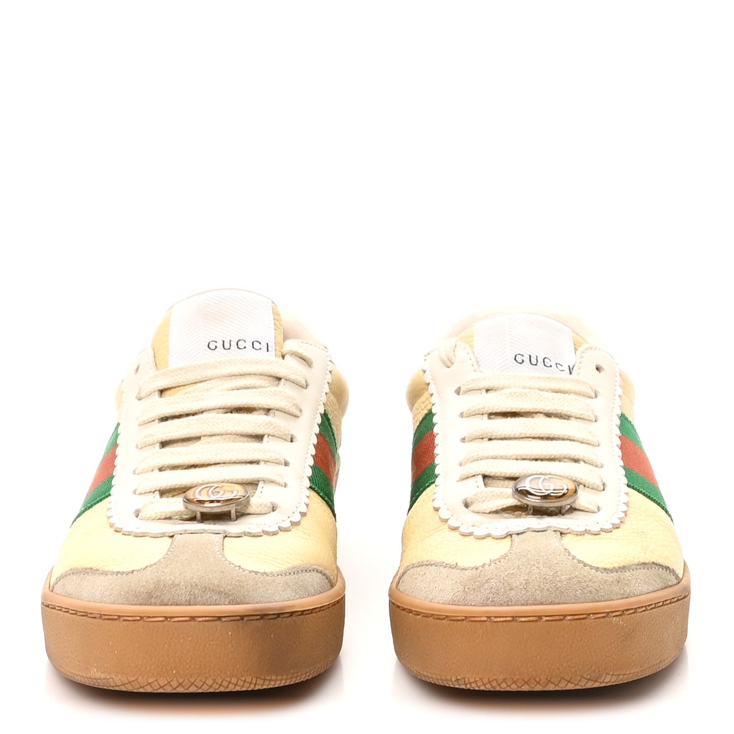 Calfskin Suede Web Womens G74 Sneakers 35 Oatmeal Burro New Mystic White