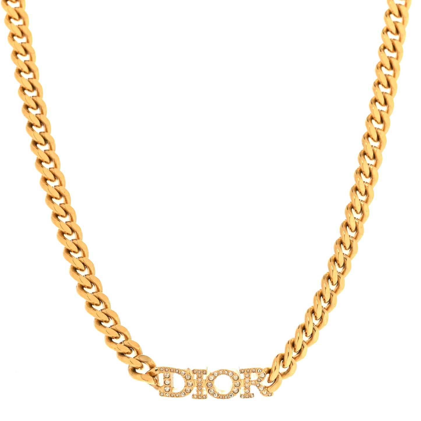 Metal Crystal Chain Logo Necklace Gold