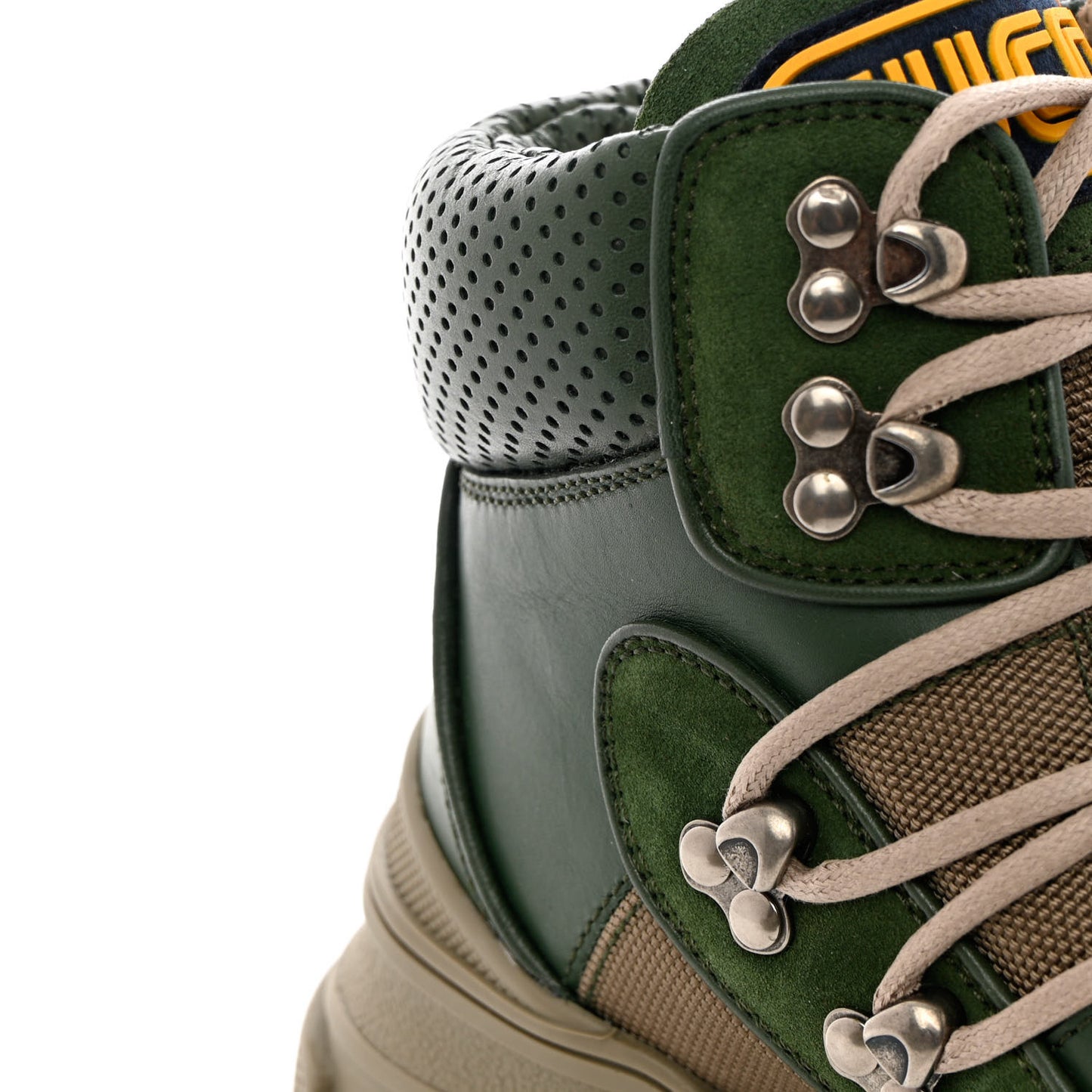 X SEGA Calfskin Suede Technical Canvas Womens Flashtrek High-Top Sneakers 35.5 Olive Green Ardesia