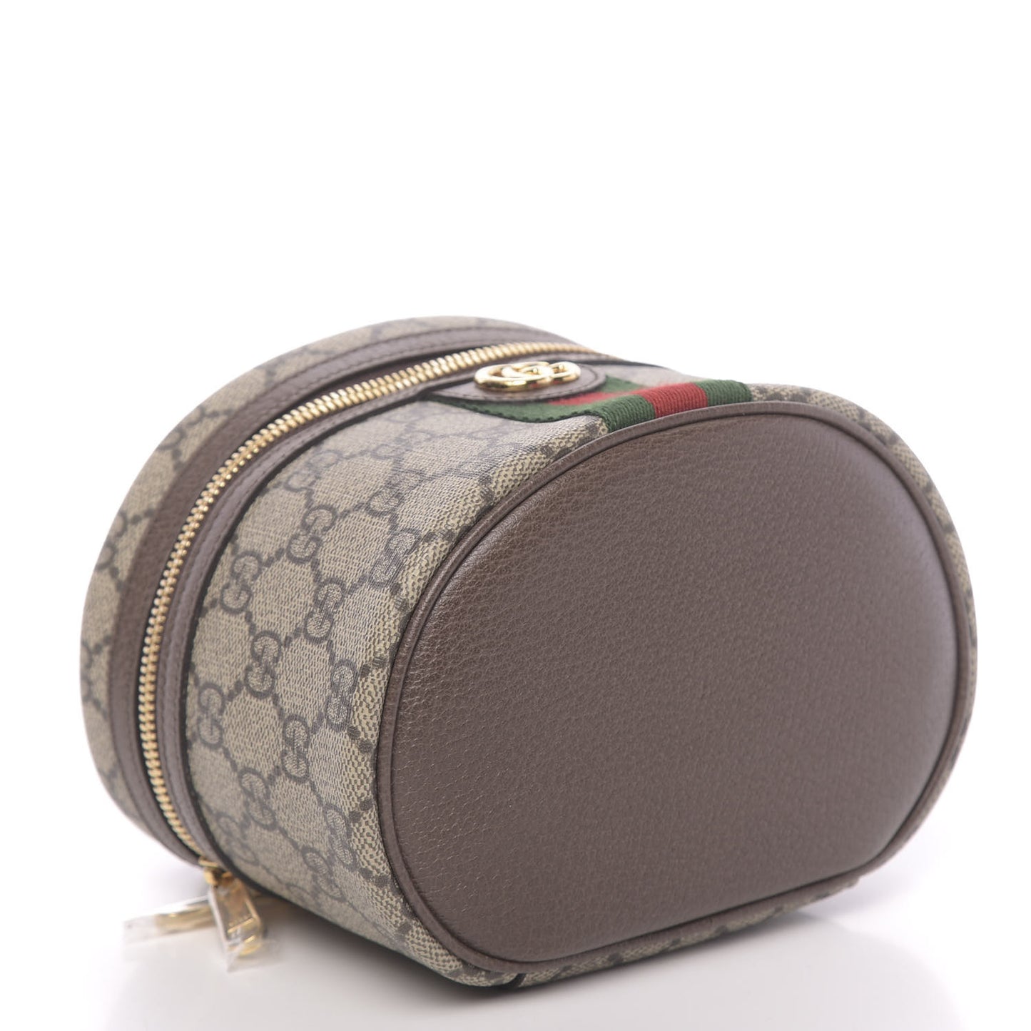 GG Supreme Monogram Textured Calfskin Web Ophidia Vanity Cosmetic Case Beige Ebony New Acero