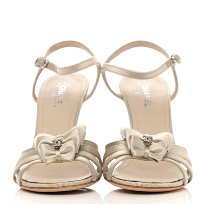 Chanel Satin Crystal Bow Sandals 37 Beige 2 of 8